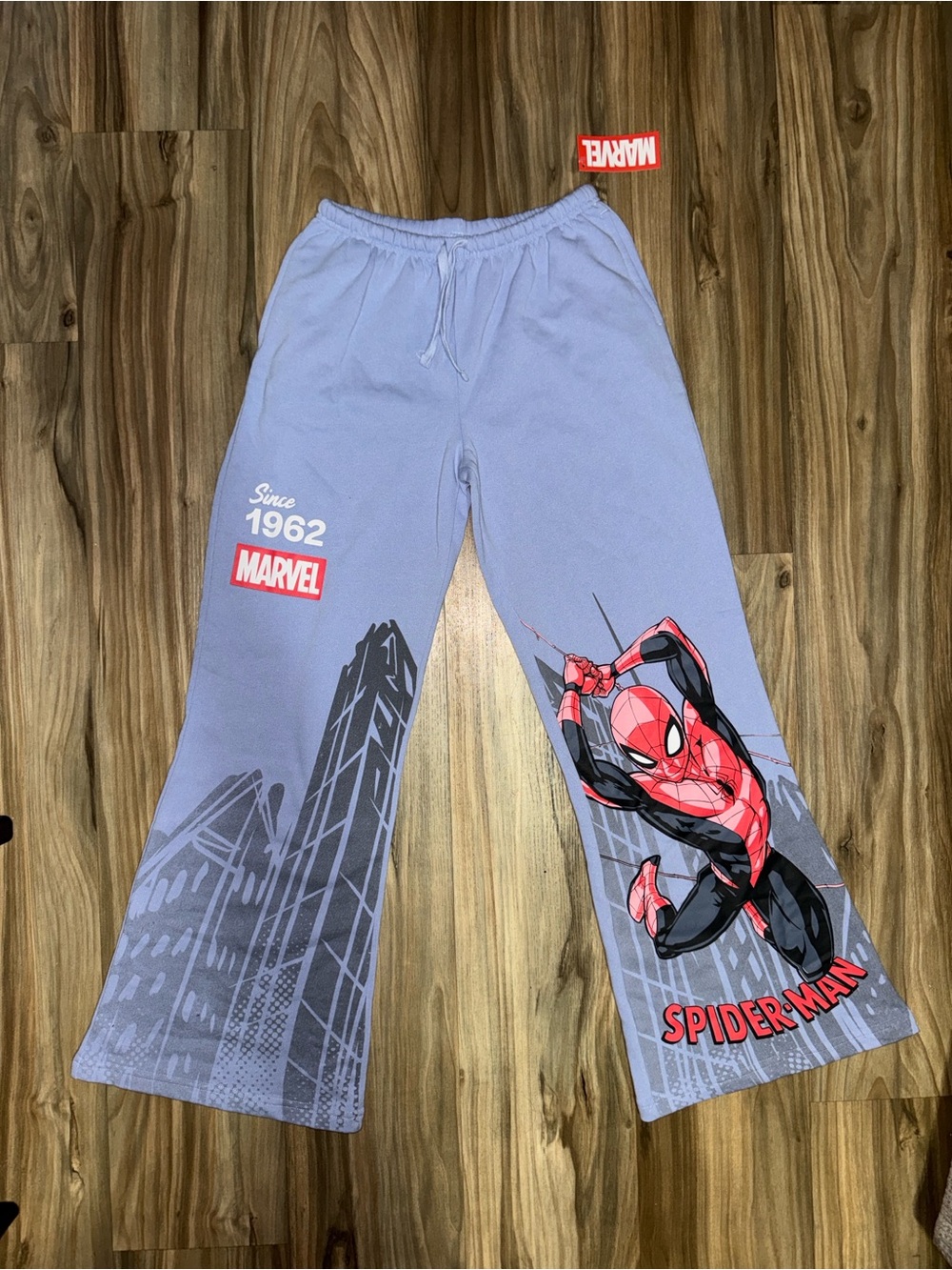 NWT Women’s Blue Marvel Baggy Spiderman Sweatpants With Graphic